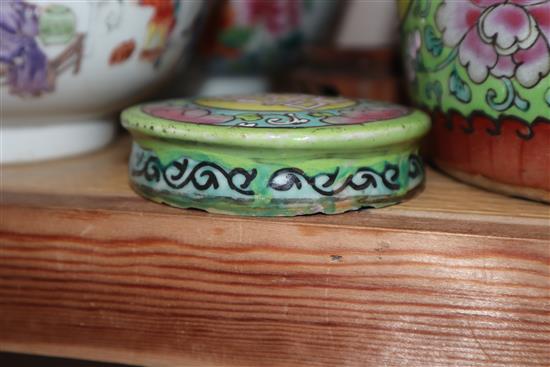 An 18th century Chinese famille rose cup and other Chinese porcelain tallest 40cm sq.